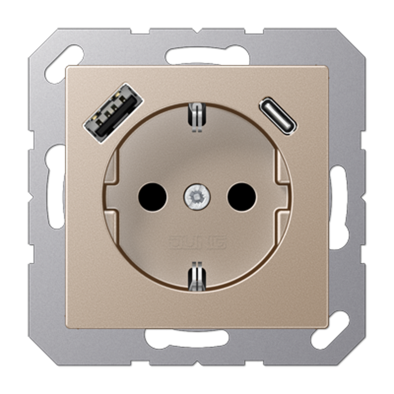 Розетка SCHUKO® с USB-зарядным устройством, тип A + тип С; термопласт; шампань