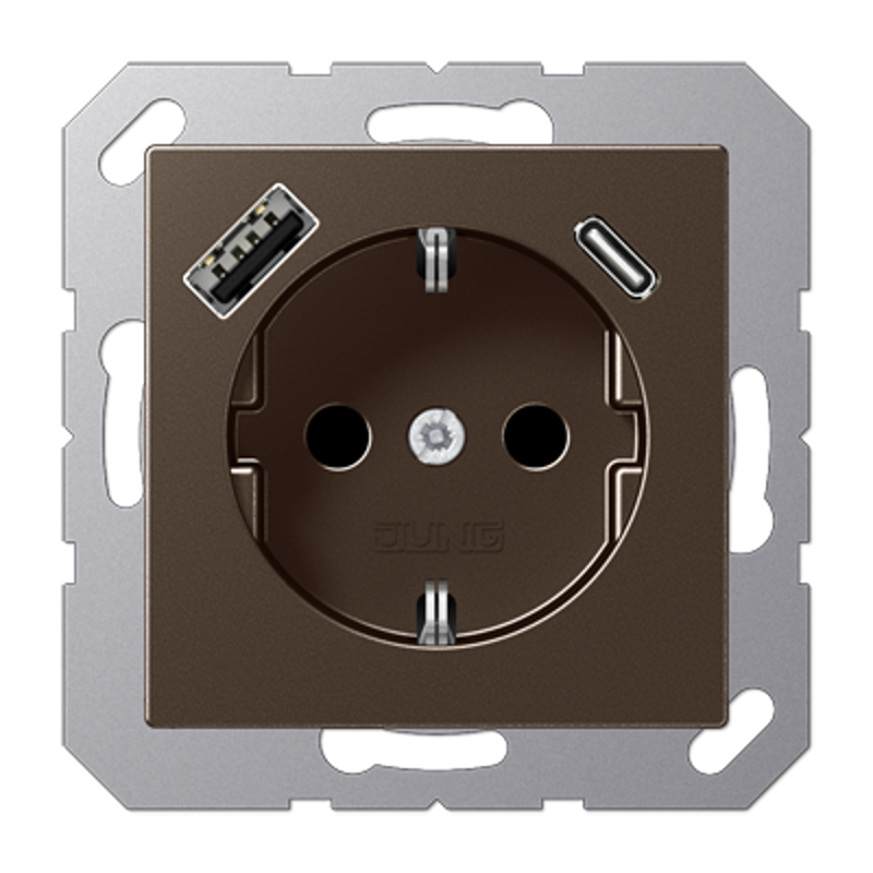 Розетка SCHUKO® с USB-зарядным устройством, тип A + тип С; термопласт; мокка