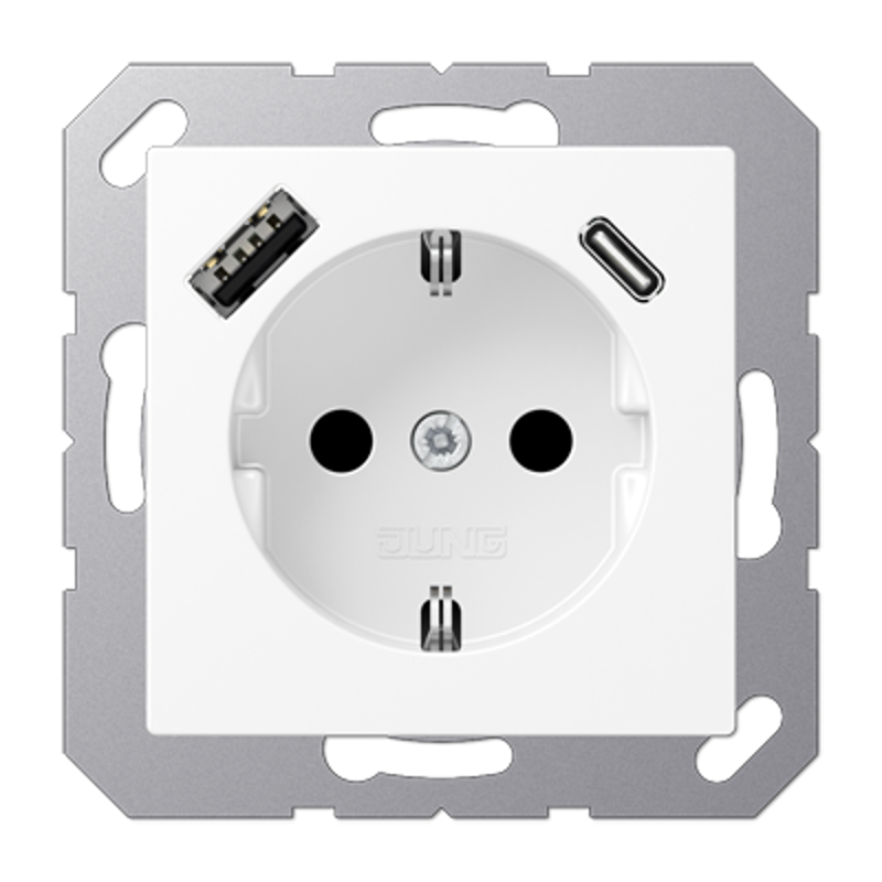 Розетка SCHUKO® с USB-зарядным устройством, тип A + тип С; термопласт; белый матовый