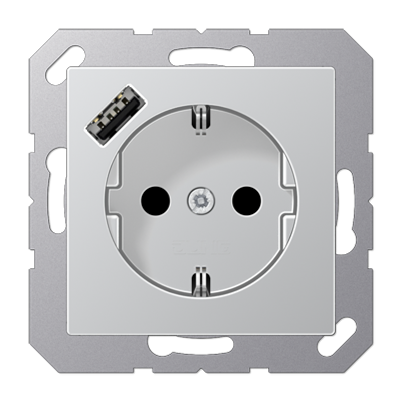 Розетка SCHUKO® с USB-зарядным устройством, тип А; термопласт; алюминий