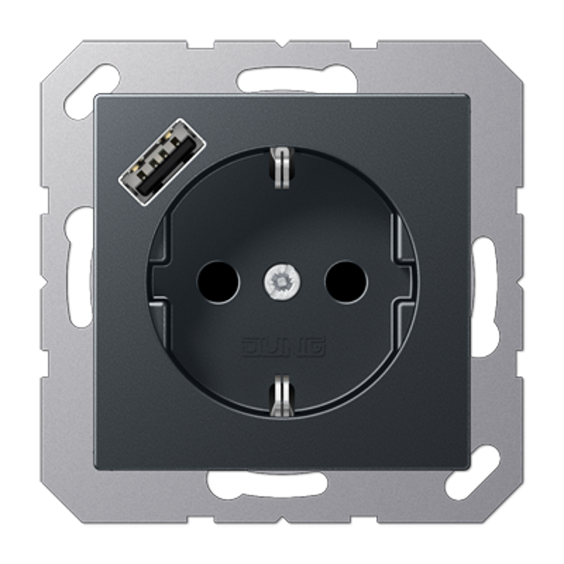Розетка SCHUKO® с USB-зарядным устройством, тип А; термопласт; матовый антрацит