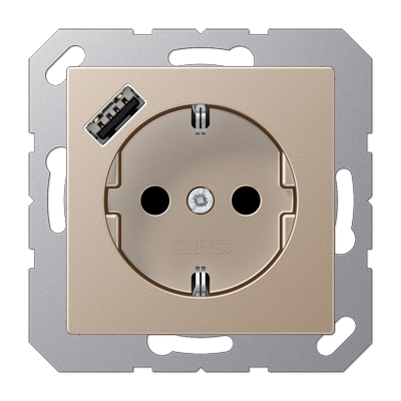 Розетка SCHUKO® с USB-зарядным устройством, тип А; термопласт; шампань