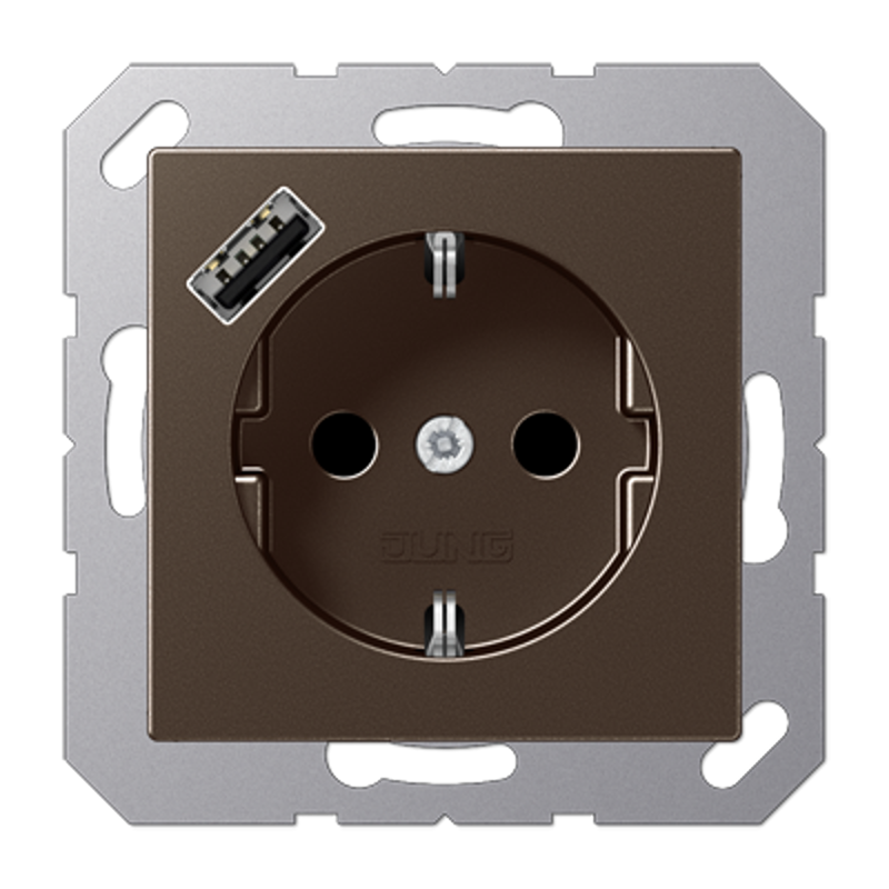 Розетка SCHUKO® с USB-зарядным устройством, тип А; термопласт; мокка