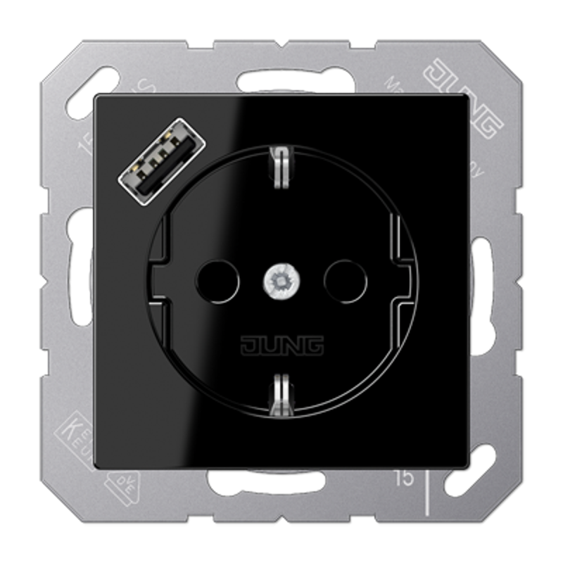 Розетка SCHUKO® с USB-зарядным устройством, тип А; термопласт; черный