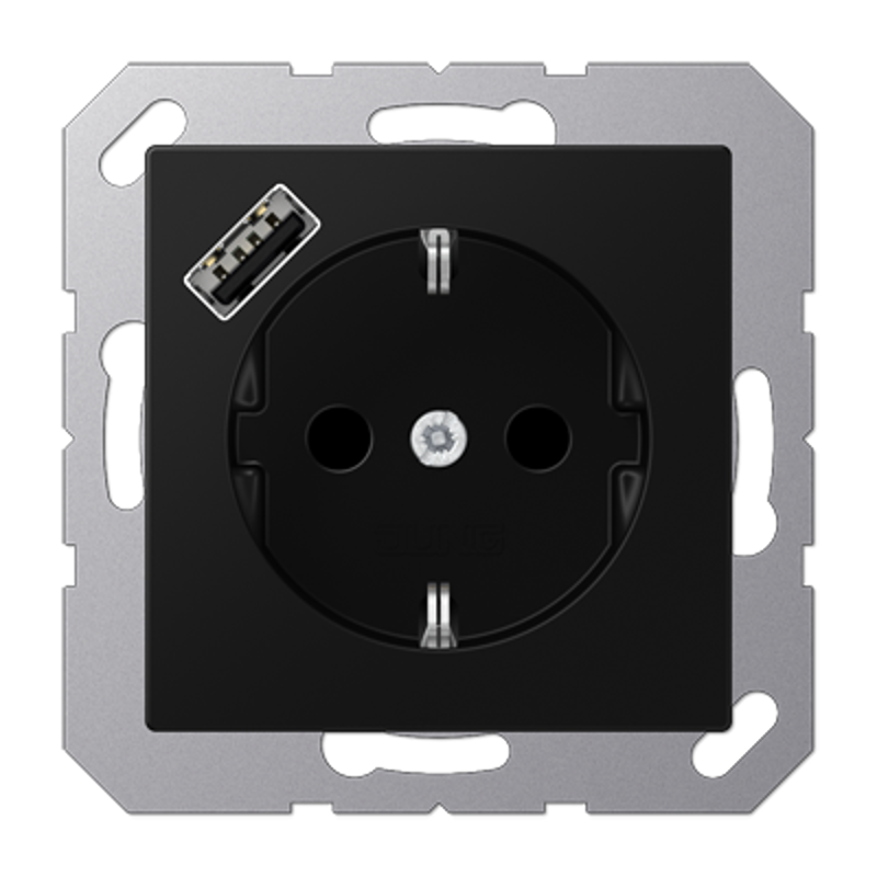 Розетка SCHUKO® с USB-зарядным устройством, тип А; термопласт; черный матовый