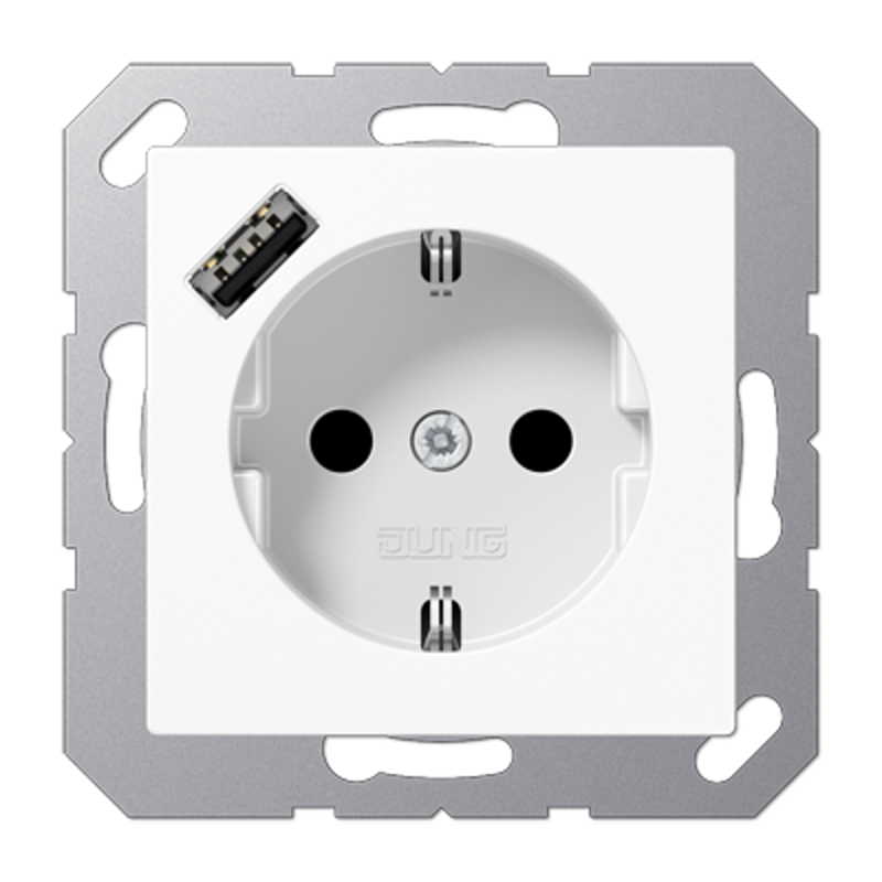 Розетка SCHUKO® с USB-зарядным устройством, тип А; термопласт; белый