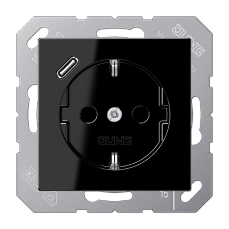 Розетка SCHUKO® с USB-зарядным устройством, тип С; термопласт; черный
