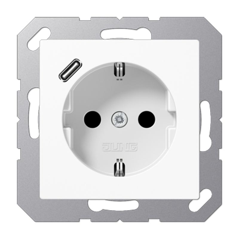 Розетка SCHUKO® с USB-зарядным устройством, тип С; термопласт; белый