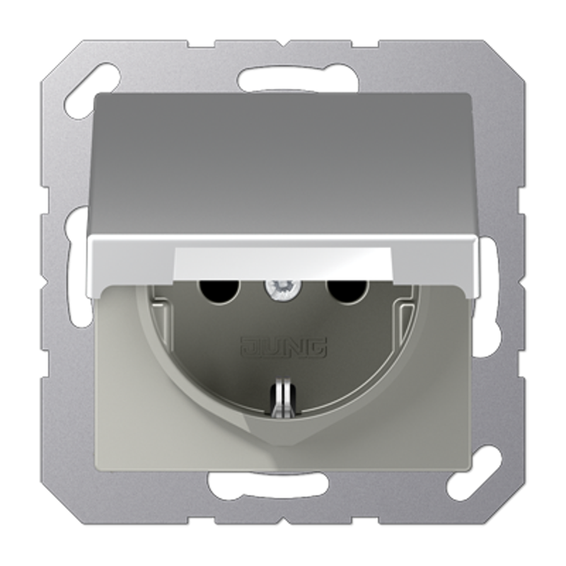 Штепсельная розетка SCHUKO 16А / 250В с подпружиненной откидной крышкой, возможно IP44, пружинные зажимы; термопласт; алюминий; A500