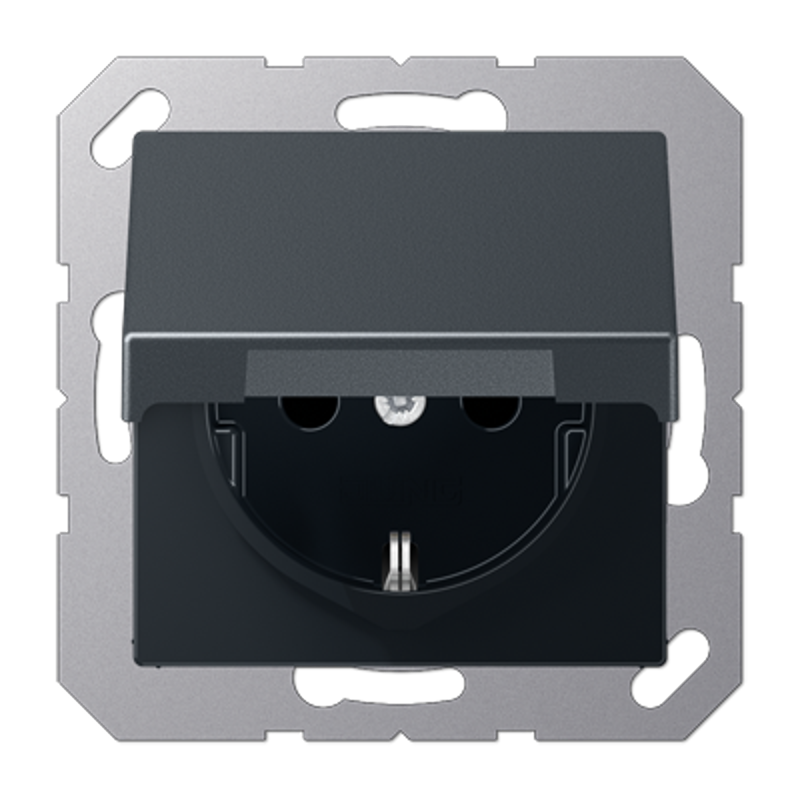 Штепсельная розетка SCHUKO 16А / 250В с подпружиненной откидной крышкой, возможно IP44, пружинные зажимы; термопласт; матовый антрацит; A500