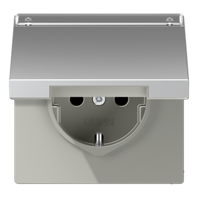 Штепсельная розетка SCHUKO 16A 250V~ с полем для надписи и откидной крышкой; алюминий