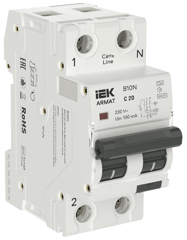 ARMAT Автоматический выключатель дифференциального тока B10N 1P+NP C20 100мА тип A (36мм)