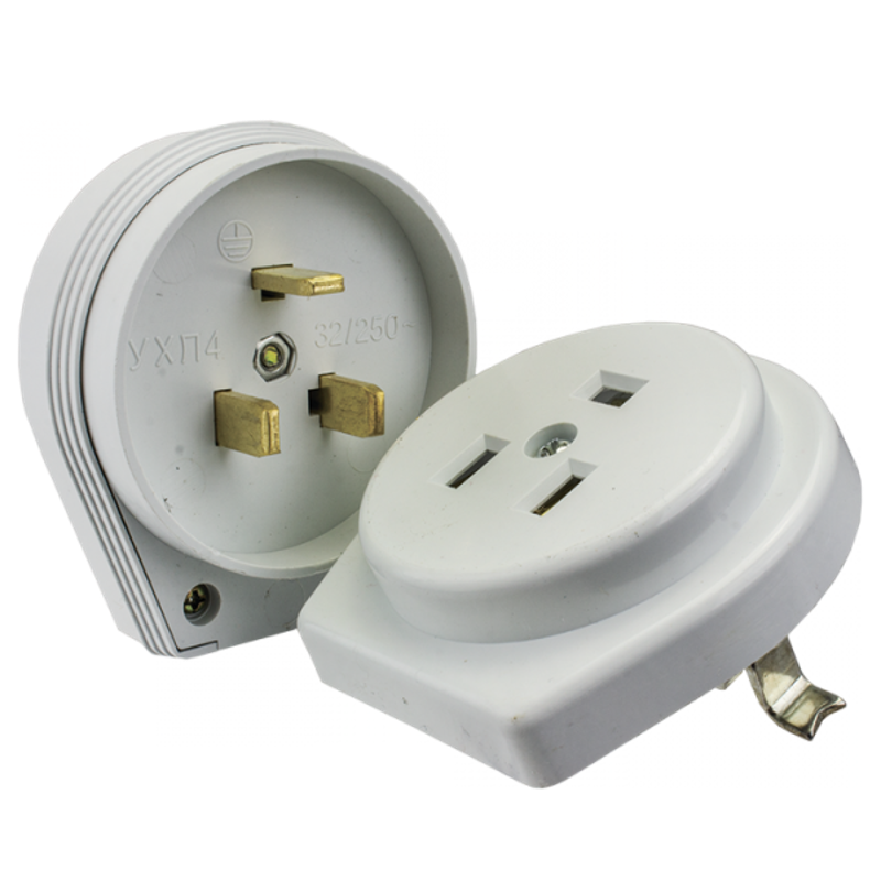 Разъем РШ-ВШ 32А 250В 2P+PE (СУ) пластиковый бел. EKF PROxima