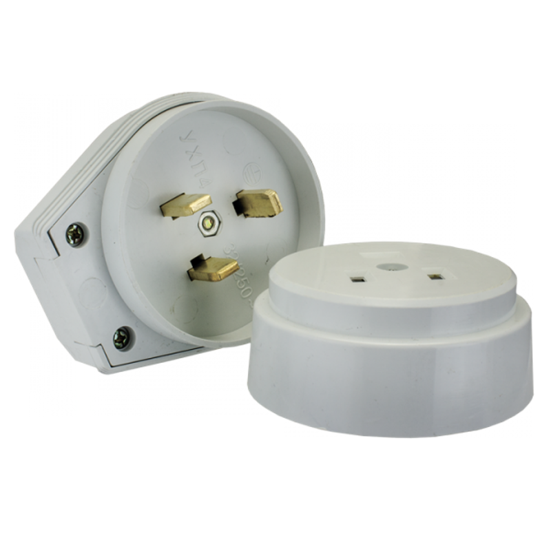Разъем РШ-ВШ 32А 250В 2P+PE (ОУ) пластиковый бел. EKF PROxima