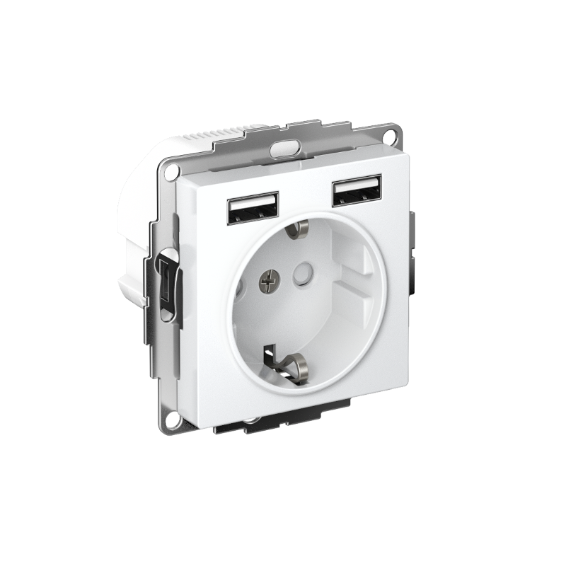 AtlasDesign Белый Розетка 16А с 2 USB A+A, 5В/2,4А, 2х5В/1,2А, механизм