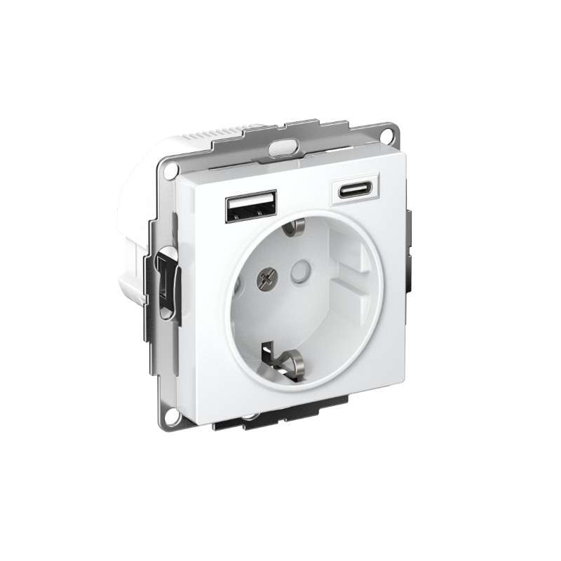 AtlasDesign Белый Розетка 16А с 2 USB A+C, механизм