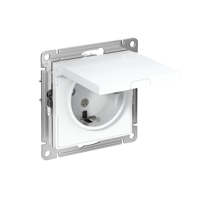 AtlasDesign Белый Розетка с заземлением со шторками с крышкой, 16А, IP20, механизм