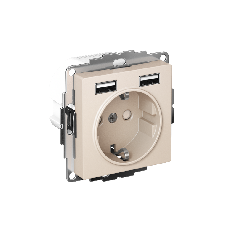 AtlasDesign Бежевый Розетка 16А c 2 USB A+A, 5В/2,4А, 2х5В/1,2А, механизм
