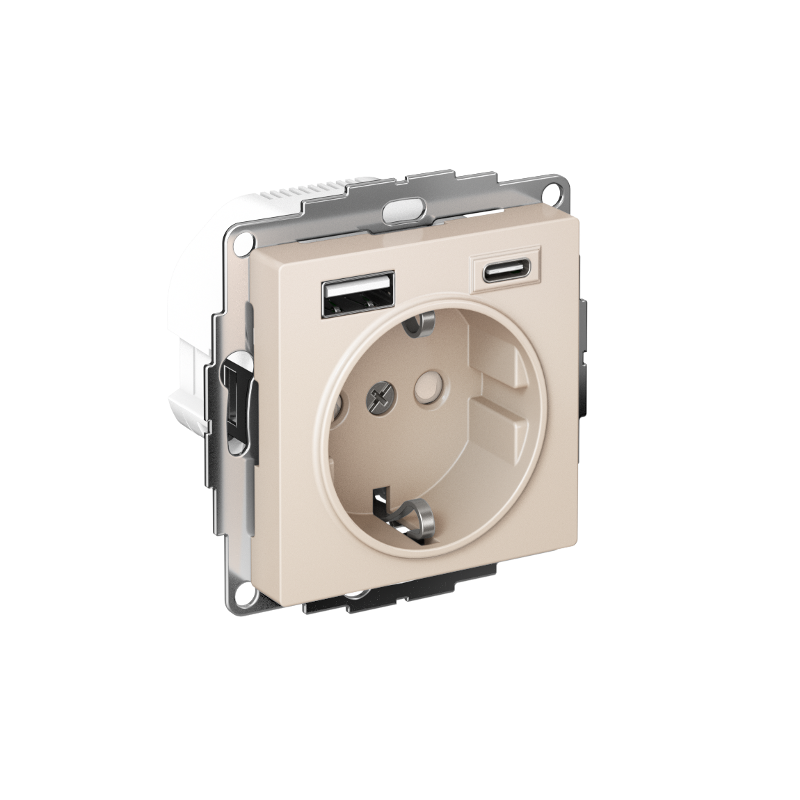AtlasDesign Бежевый Розетка 16А c 2 USB A+C, 5В/2,4А/3,0А, 2х5В/1,5А, механизм