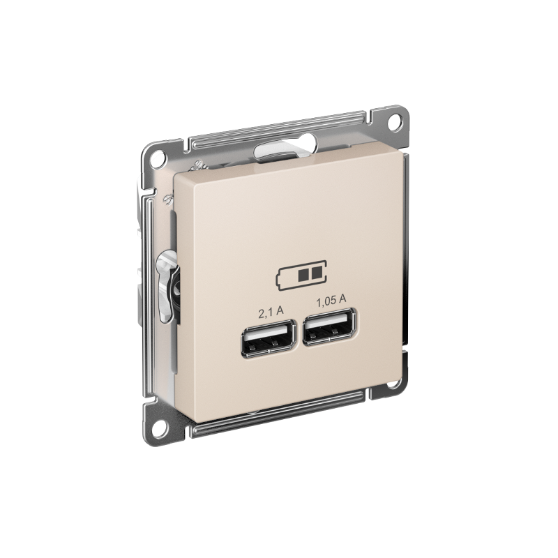 AtlasDesign Бежевый Розетка USB, 5В, 1 порт x 2,1 А, 2 порта х 1,05 А, механизм