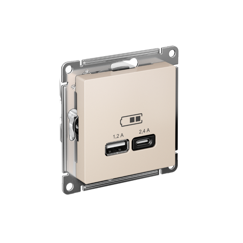 AtlasDesign Бежевый USB Розетка A+С, 5В/2,4А, 2х5В/1,2А, механизм