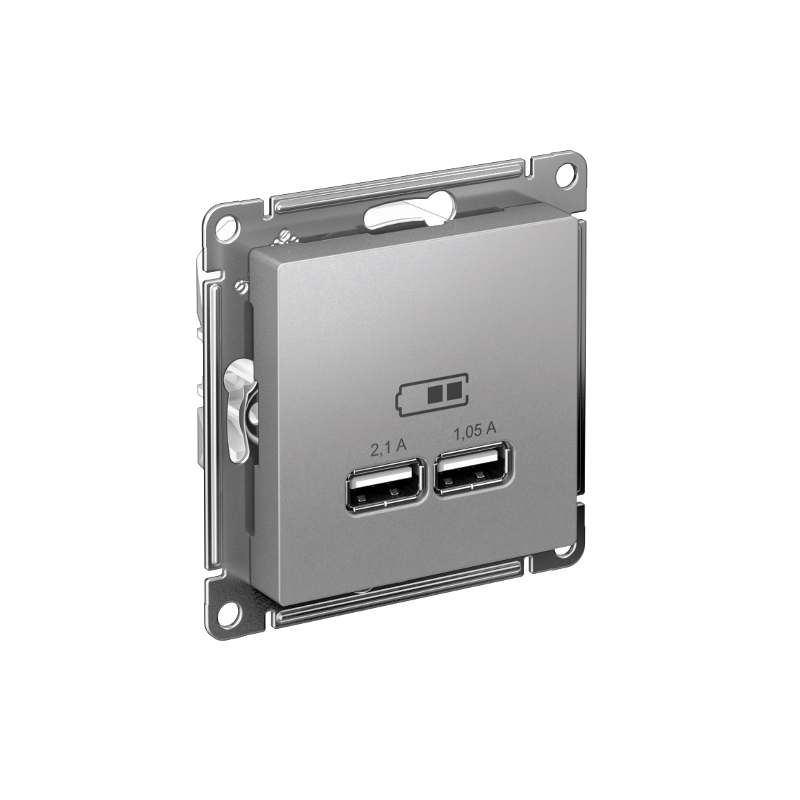 AtlasDesign Алюминий Розетка USB, 5В, 1 порт x 2,1 А, 2 порта х 1,05 А,механизм
