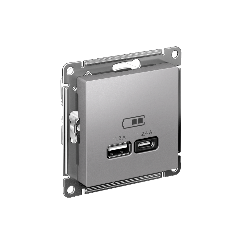AtlasDesign Алюминий USB Розетка A+С, 5В/2,4А, 2х5В/1,2А, механизм