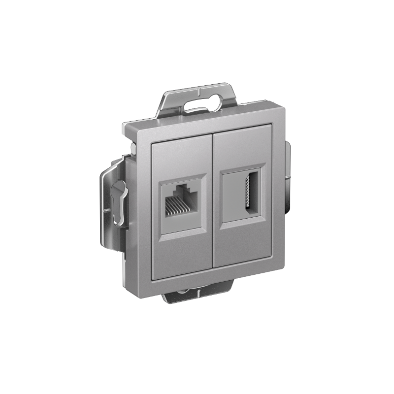 AtlasDesign Алюминий Розетка 2-ая HDMI+RJ45, кат.5Е, механизм