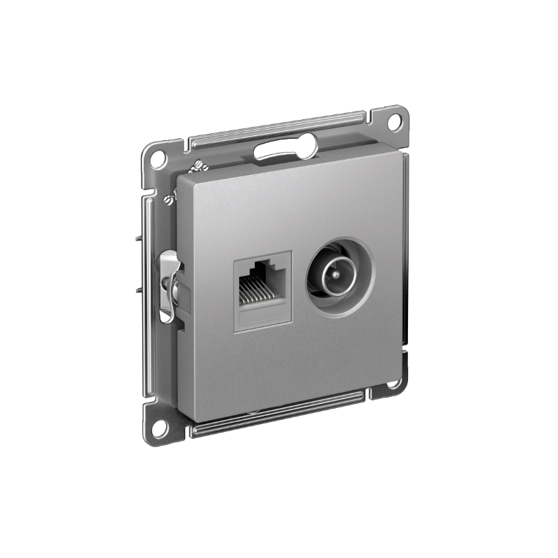 AtlasDesign Алюминий Розетка 2-ая комп+TV, RJ45+TV, кат.5E, механизм