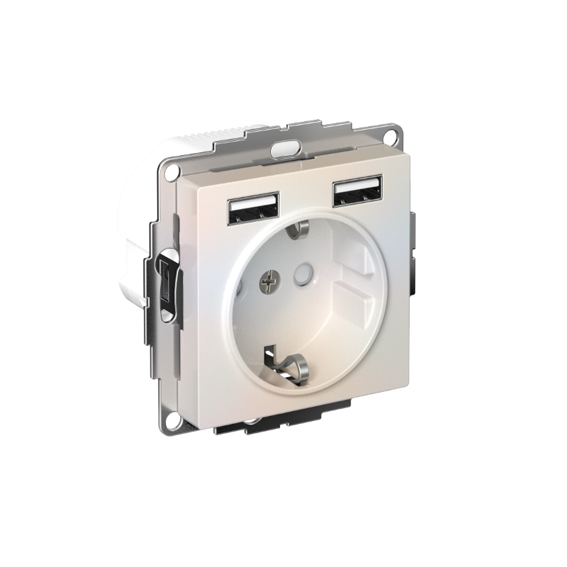 AtlasDesign Жемчуг Розетка 16А c 2 USB A+A, 5В/2,4А, 2х5В/1,2А, механизм