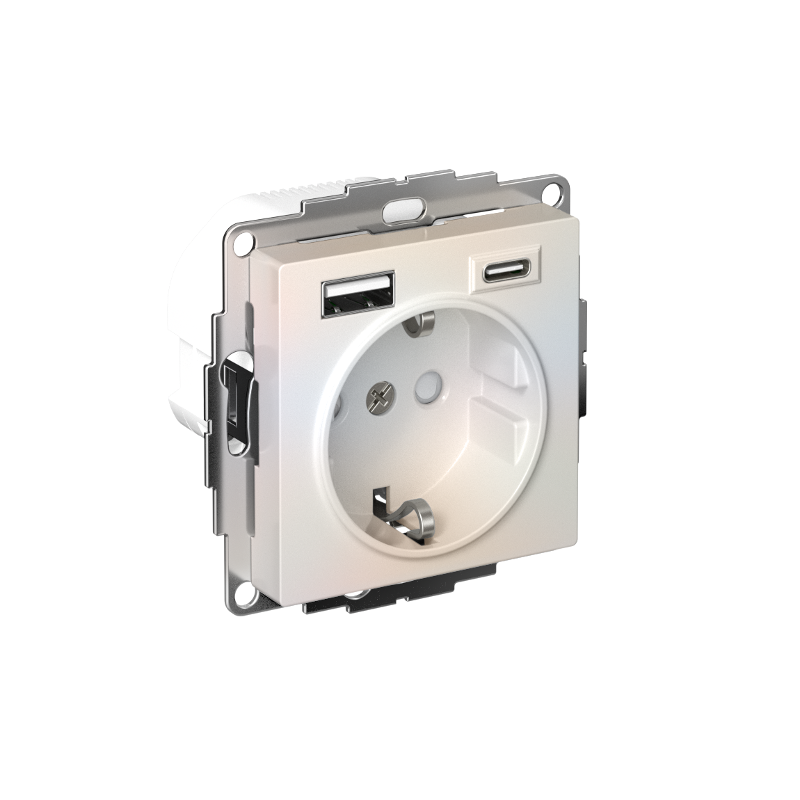 AtlasDesign Жемчуг Розетка 16А c 2 USB A+C, 5В/2,4А/3,0А, 2х5В/1,5А, механизм