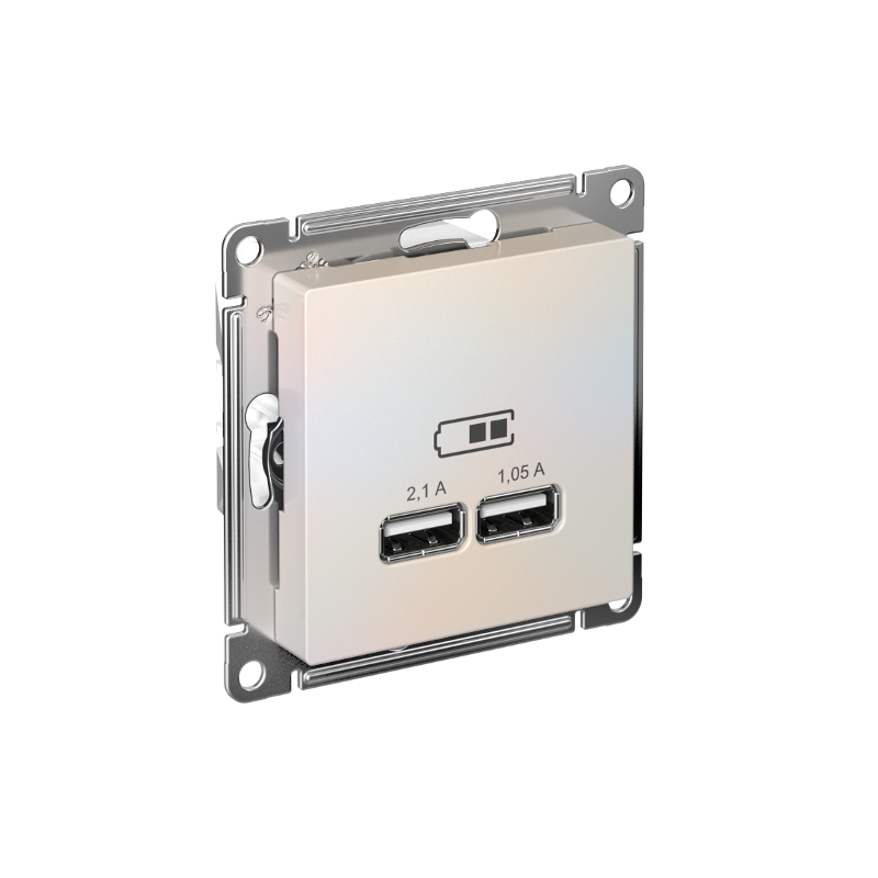 AtlasDesign Жемчуг Розетка USB, 5В, 1 порт x 2,1 А, 2 порта х 1,05 А, механизм