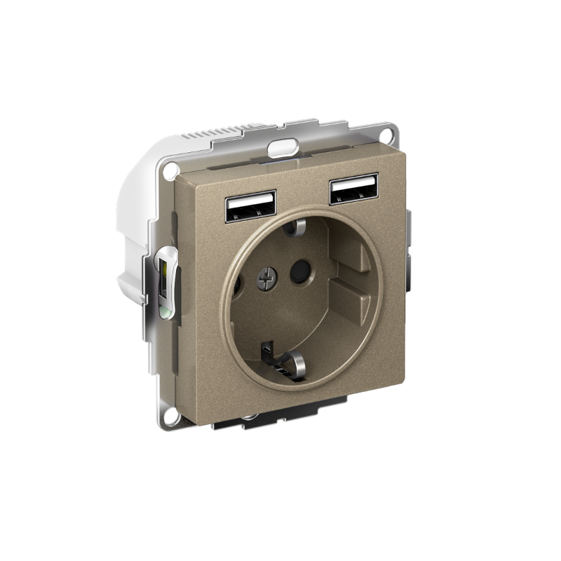 AtlasDesign Шампань Розетка 16А c 2 USB A+A, 5В/2,4А, 2х5В/1,2А, механизм