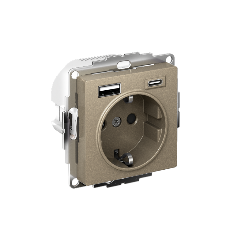 AtlasDesign Розетка 16А c 2 USB A+C, 5В/2,4А/3,0А, 2х5В/1,5А, механизм, Шампань