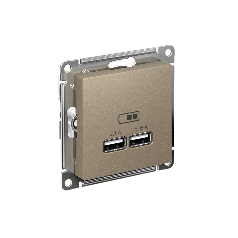 AtlasDesign Шампань Розетка USB, 5В, 1 порт x 2,1 А, 2 порта х 1,05 А, механизм