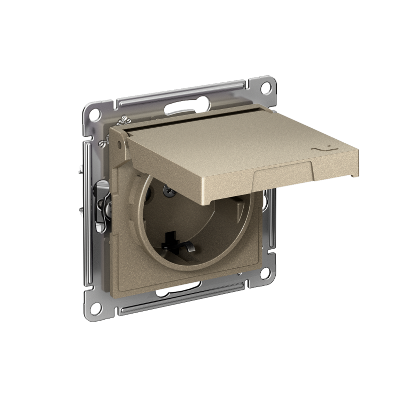 AtlasDesign Шампань Розетка с заземлением со шторками с крышкой,16А,IP20,механизм, быстрозажимные клеммы