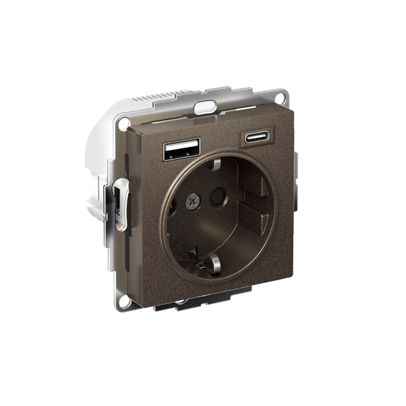 AtlasDesign Розетка 16А c 2 USB A+C, 5В/2,4А/3,0А, 2х5В/1,5А, механизм, Мокко