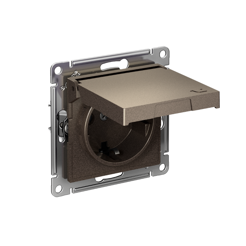 AtlasDesign Мокко Розетка с заземлением со шторками с крышкой, 16А,IP20,механизм, быстрозажимные клеммы