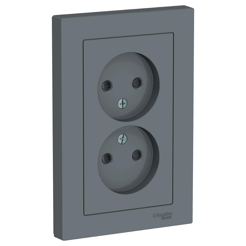 AtlasDesign Грифель Розетка без заземления двойная, со шторками,16А, (в сборе с рамкой)