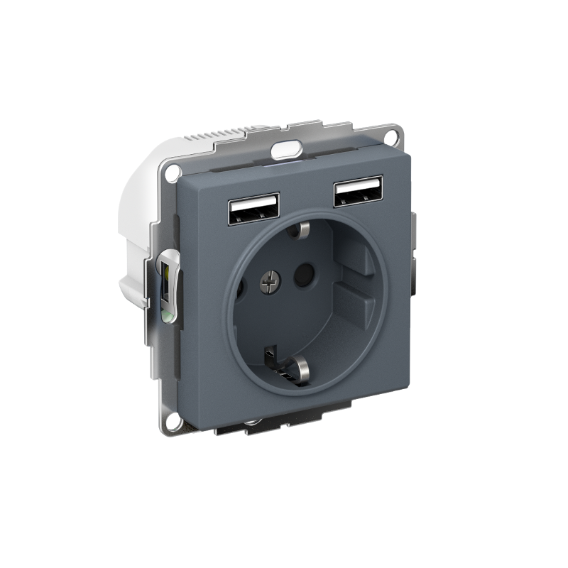 AtlasDesign Грифель Розетка 16А c 2 USB A+A, 5В/2,4А, 2х5В/1,2А, механизм