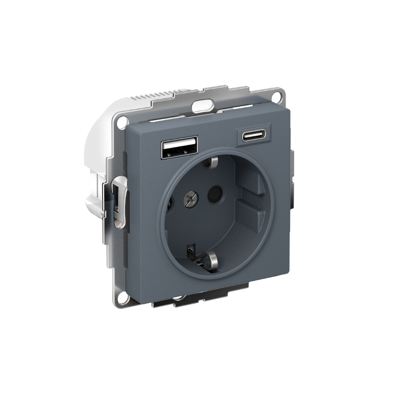 AtlasDesign Розетка 16А c 2 USB A+C, 5В/2,4А/3,0А, 2х5В/1,5А, механизм, Грифель