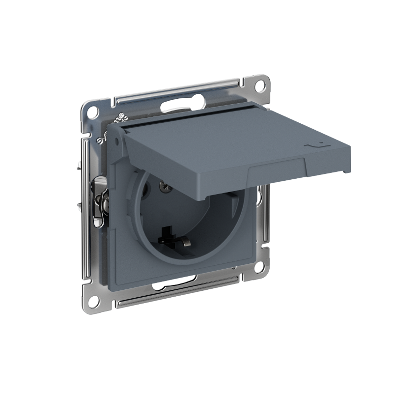 AtlasDesign Грифель Розетка с заземлением со шторками с крышкой,16А,IP20,механизм, быстрозажимные клеммы