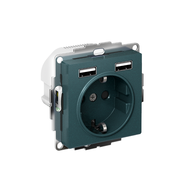 AtlasDesign Изумруд Розетка 16А c 2 USB A+A, 5В/2,4 А, 2х5В/1,2 А, механизм