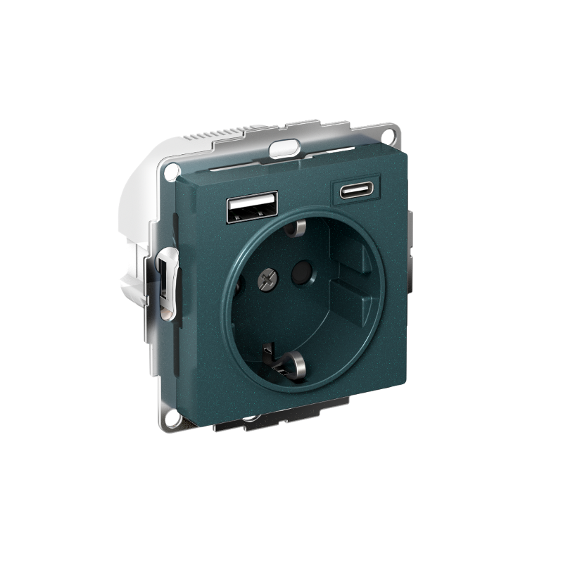 AtlasDesign Розетка 16А c 2 USB A+C, 5В/2,4А/3,0А, 2х5В/1,5А, механизм, Изумруд