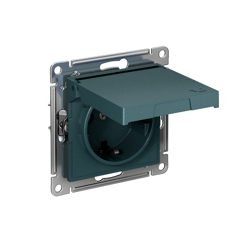 AtlasDesign Изумруд Розетка с заземлением со шторками с крышкой, 16А, IP20, механизм, быстрозажимные клеммы