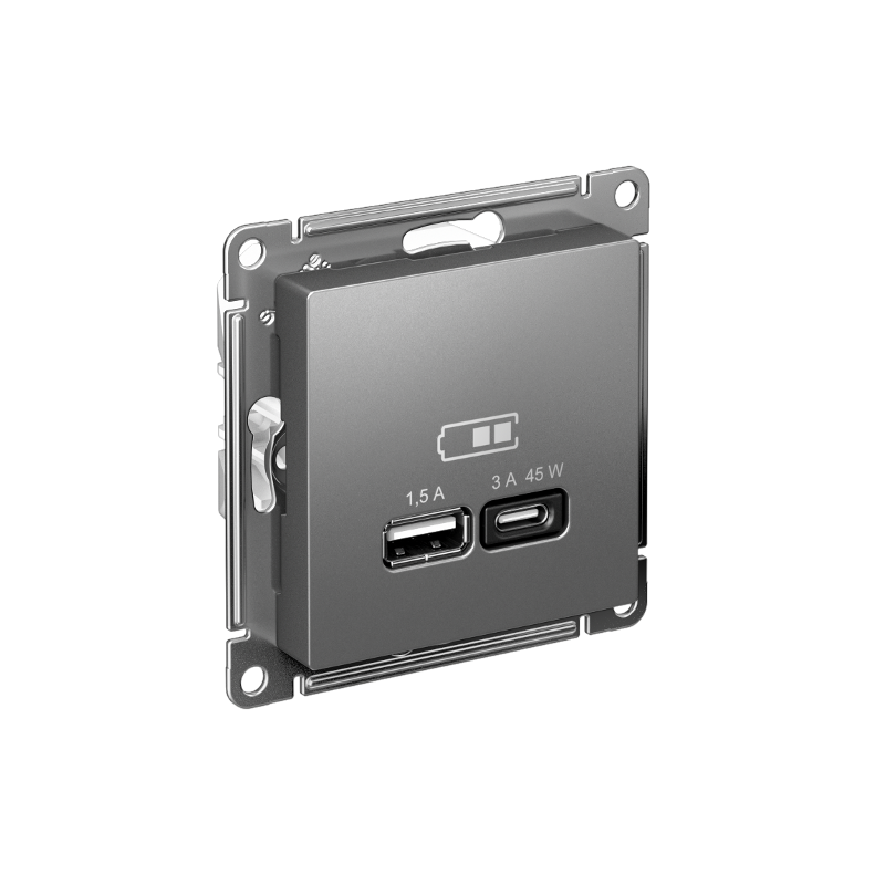 AtlasDesign Сталь USB Розетка A + тип-C 45W высокоскоростной заряд QC PD