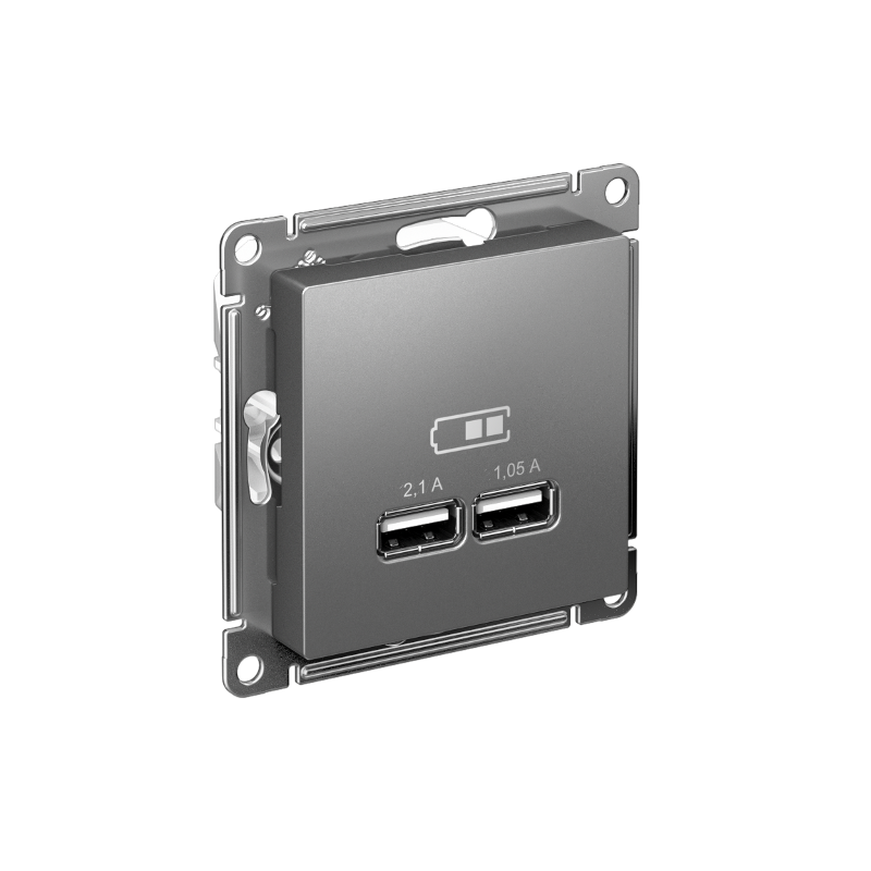AtlasDesign Сталь Розетка USB, 5В, 1 порт x 2,1 А, 2 порта х 1,05 А, механизм