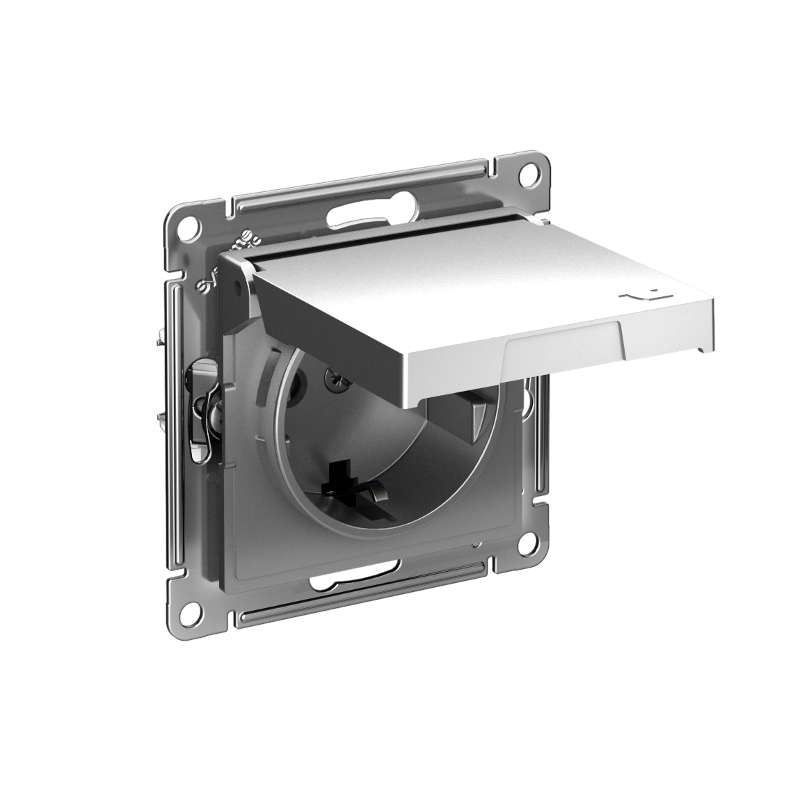 AtlasDesign Сталь Розетка с заземлением со шторками с крышкой,16А,IP20,механизм, быстрозажимные клеммы