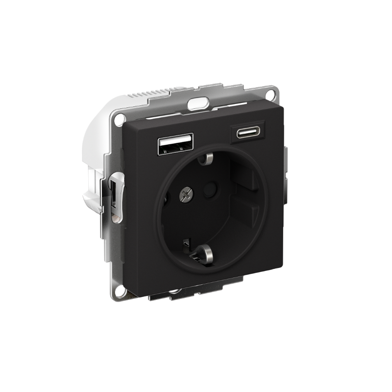 AtlasDesign Карбон Розетка 16А c 2 USB A+С механизм