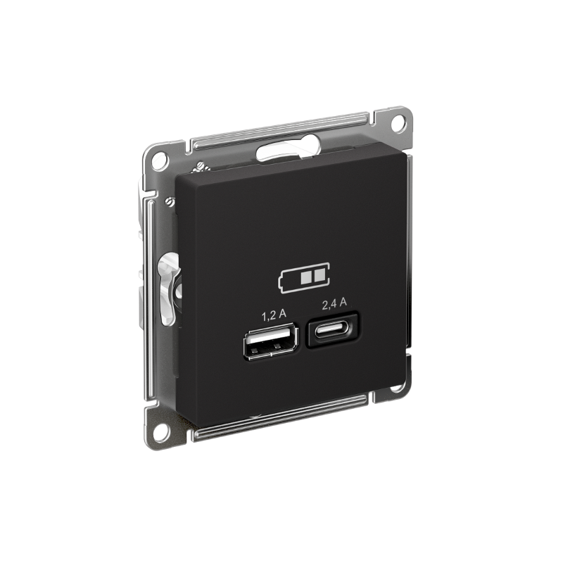 AtlasDesign Карбон USB Розетка A+С, 5В/2,4А, 2х5В/1,2 А, механизм